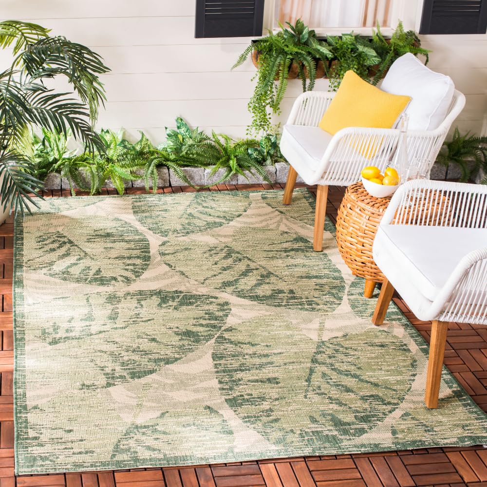 SAFAVIEH Washable Rug Outdoor Courtyard Collection - 6'7" Square, Green & Beige, Non-Shedding & Easy Cleaning, Ideal for Patio, Backyard, Mudroom (CY7556-21812)