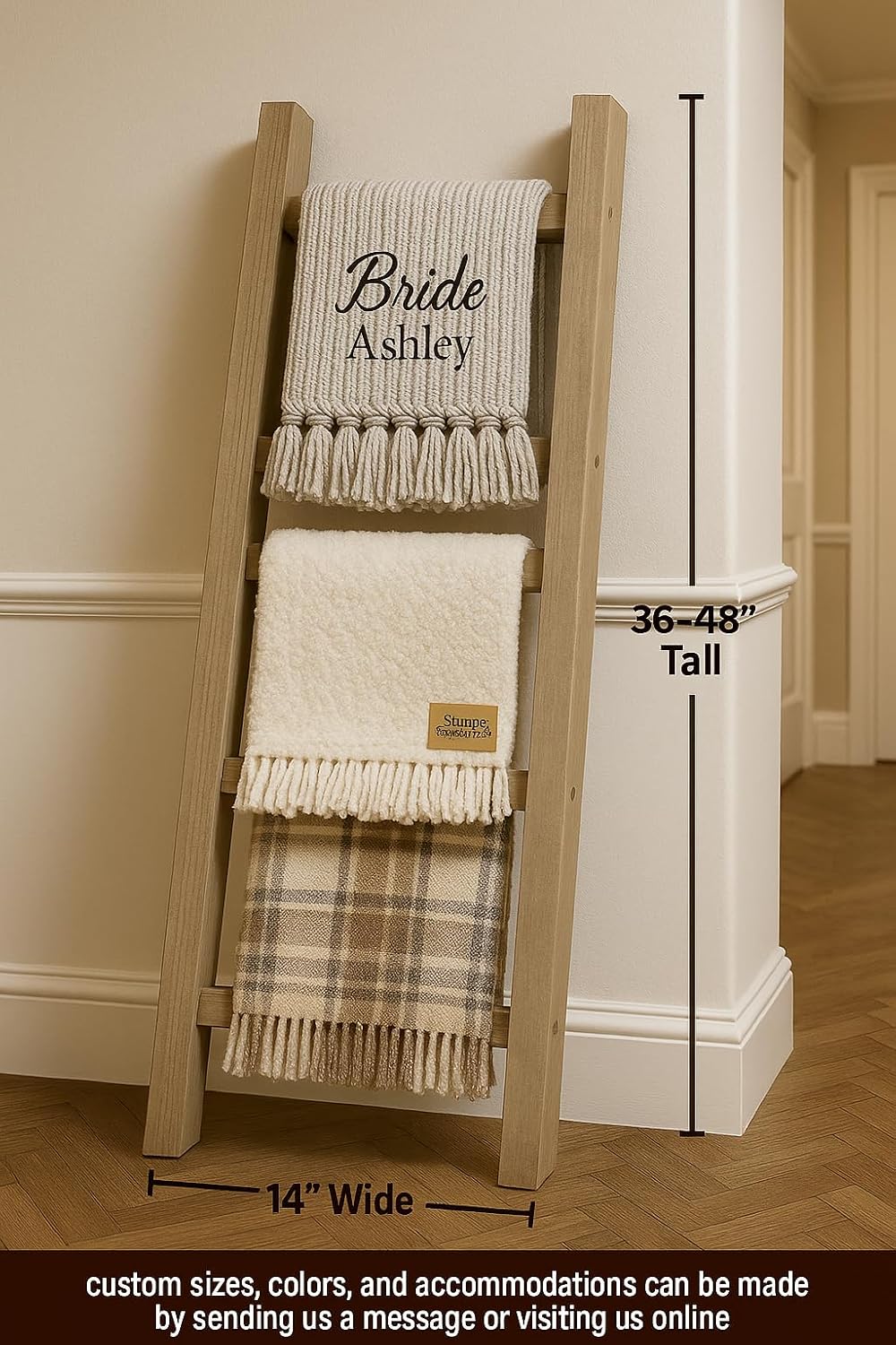 Rustic Blanket Ladder, 4 Feet Tall, 5 feet Tall, 6 feet Tall, Solid Wood, Multiple Stain Options (48 Inch Tall)