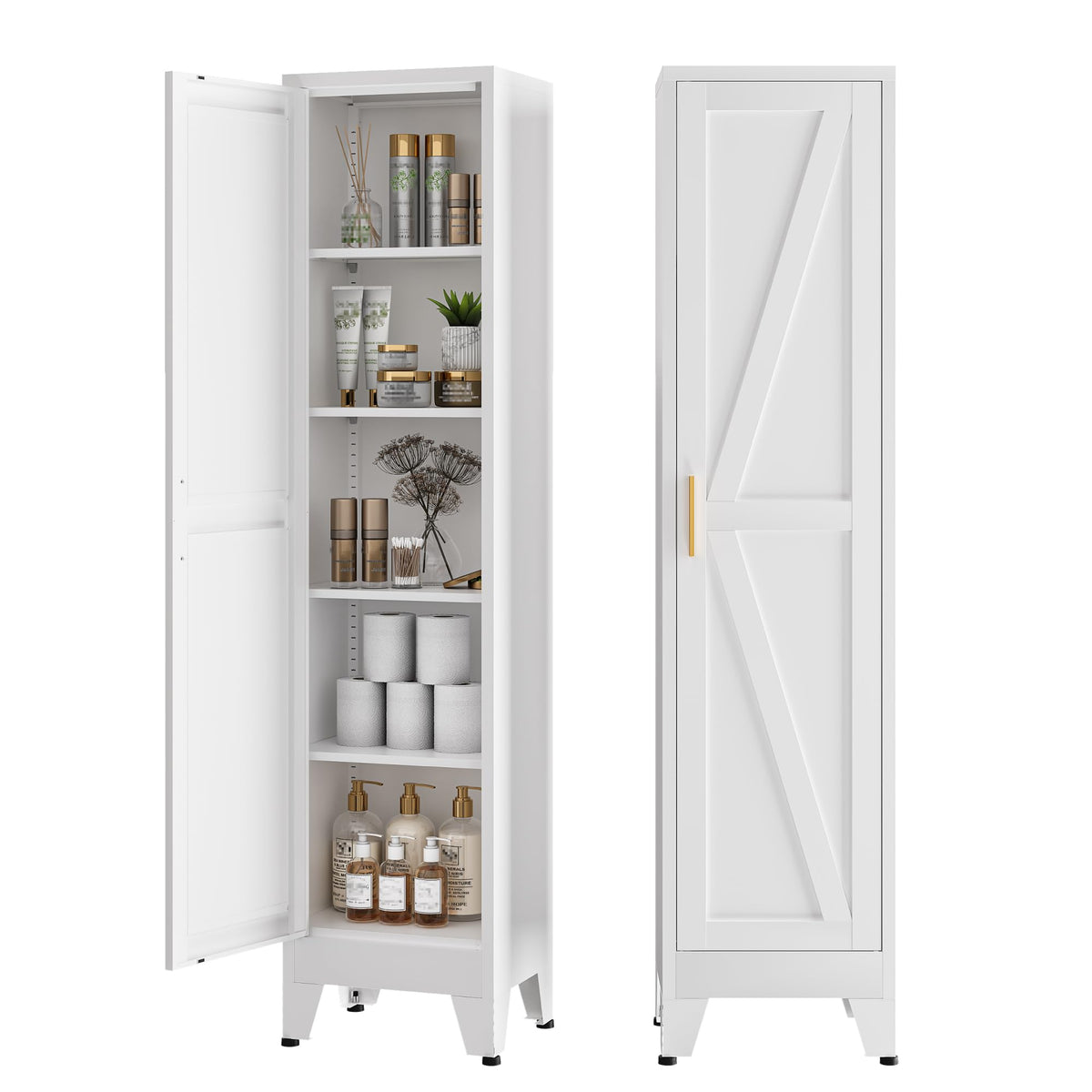 COFaR Black Farmhouse Storage Kitchen Pantry Cabinet with 2 Barn Door, 3 Adjustable Shelves and Legs, for Cupboard/Dining Room/Bathroom/Living Room/Office/Laundry Room (Black, 61" Farmhouse)