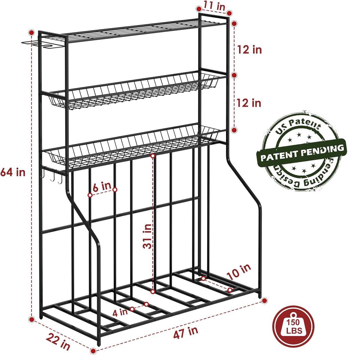 4 Bike Stand, Bike Rack Garage with 3-Tier Storage Rack, Bicycle Stand for Garage Organizer, Indoor Sporting Gear Storage Station for Mountain/Road/Hybrid & Fat Tire Bike, Patent Pending