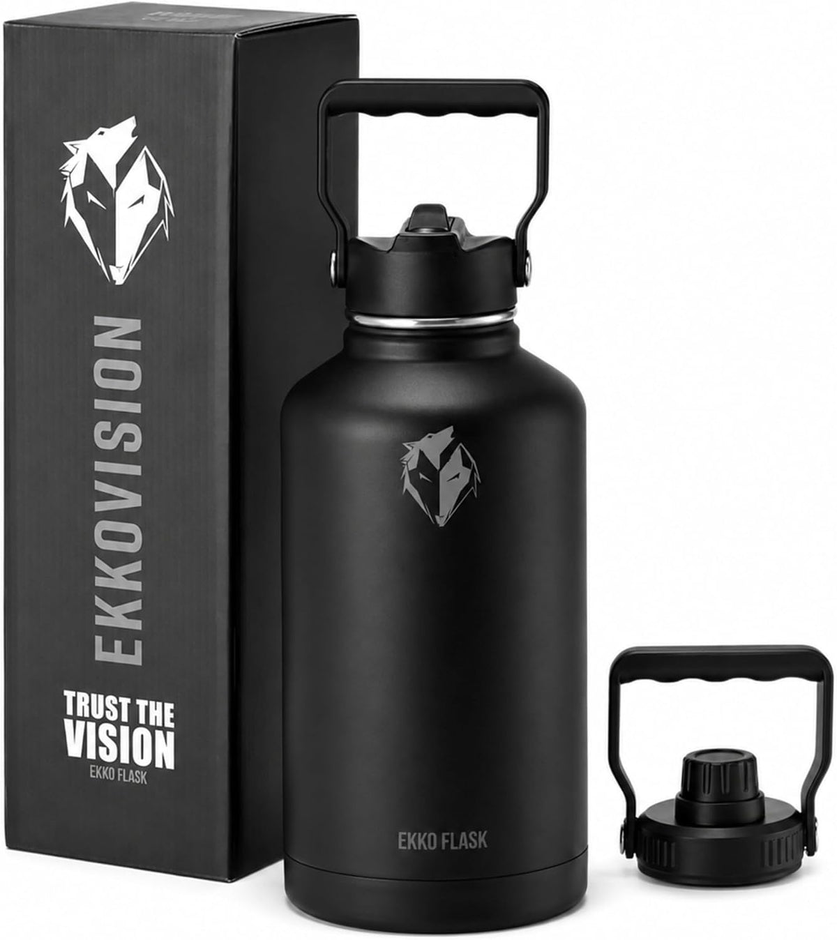 Ekkovision Ekko Flask Insulated Water Bottle, Stainless Steel, Black,128 Oz