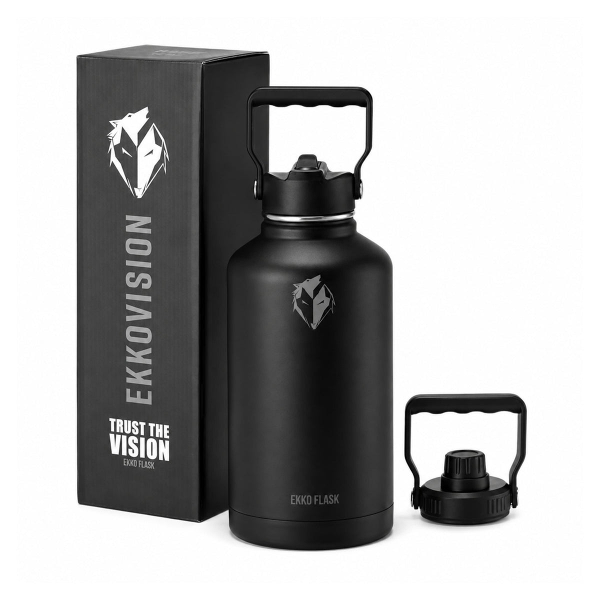 Ekkovision Ekko Flask Insulated Water Bottle, Stainless Steel, Black,128 Oz