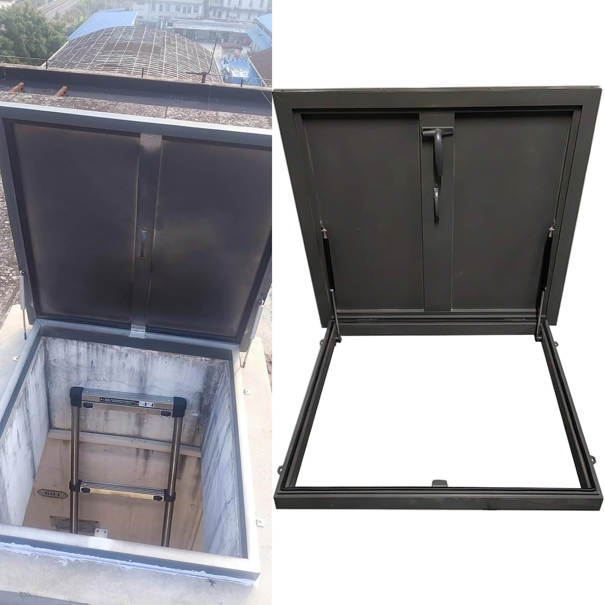 Egress Well Cover Flat Roof Access Hatch Lid 39in 36in 34in 32in 30in 28in 26in, Attic Stairway Exit Anti-Theft Door, Outdoor Rooftop Maintenance Hatches Metal, Warehouse Basement(20"x20"/51x51cm)