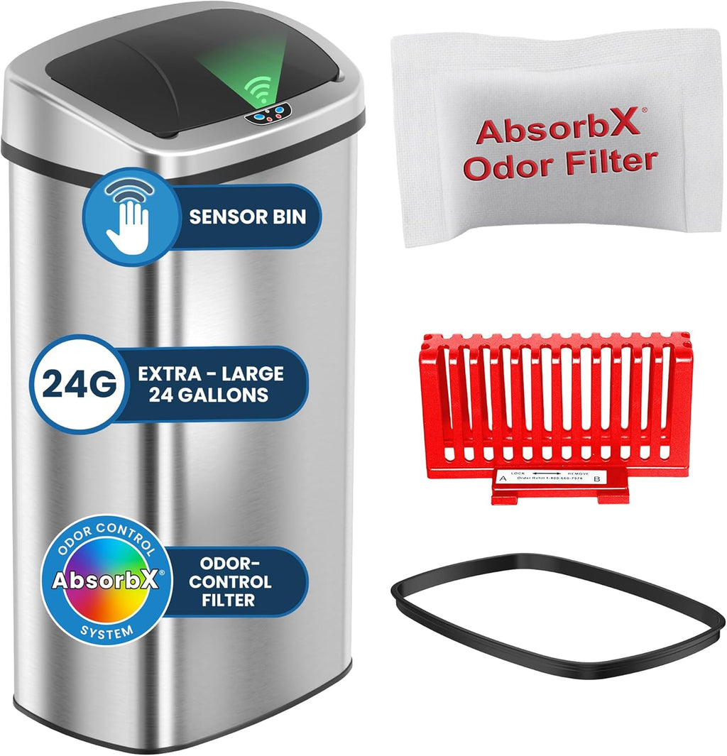 iTouchless Patented Large 24 Gallon Motion Sensor Trash Can | Odor Filter