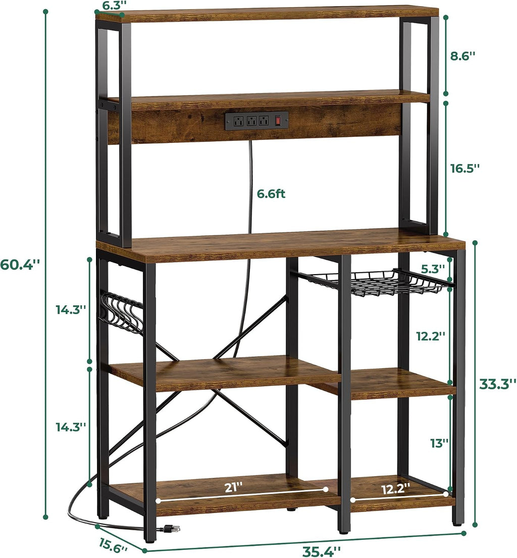 SUPERJARE Bakers Rack with Power Outlet, 35.4 Inches Coffee Bar with Basket