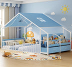 Montessori Full Size Floor Bed, Safety Guardrails, Reading Nook, Pink