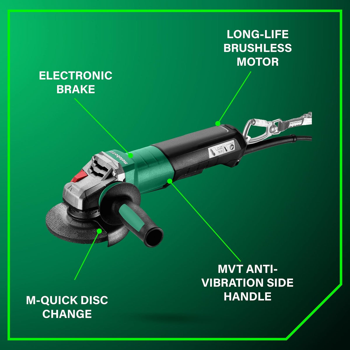 Metabo HPT WEPBA 20-150 Quick DS BL 6-Inch Angle Grinder, Brushless, 2,000 Watt, Low Vibration Handle, Drop Secure, 646646420
