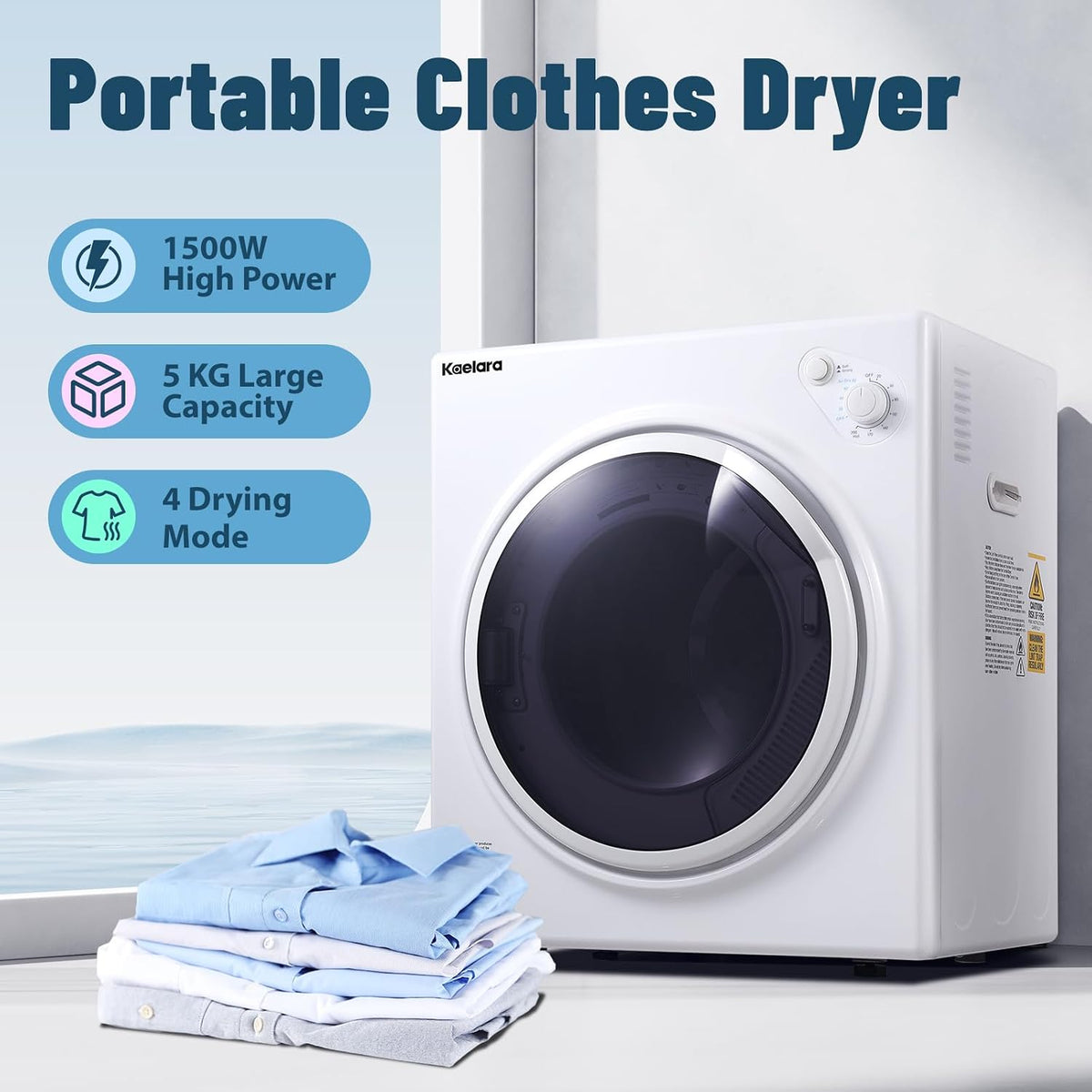 Portable Dryers for Laundry, 3.5 Cu.ft Portable Clothes Dryer with Stianless Steel Tub, Front Load Clothes Dryer Machine for Home, Apartment, 4 Dring Mode, Auto-shutt off