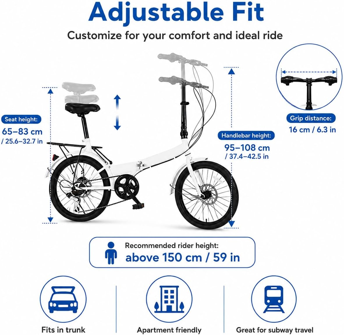20 Inch Folding Bike for Adults Teenager, 7 Speeds Foldable Bike
