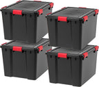 IRIS USA 4-Pack 74 Qt Storage Bins with Gasket Lids, Black/Red
