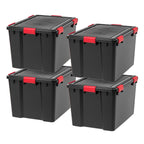 IRIS USA 4-Pack 74 Qt Storage Bins with Gasket Lids, Black/Red
