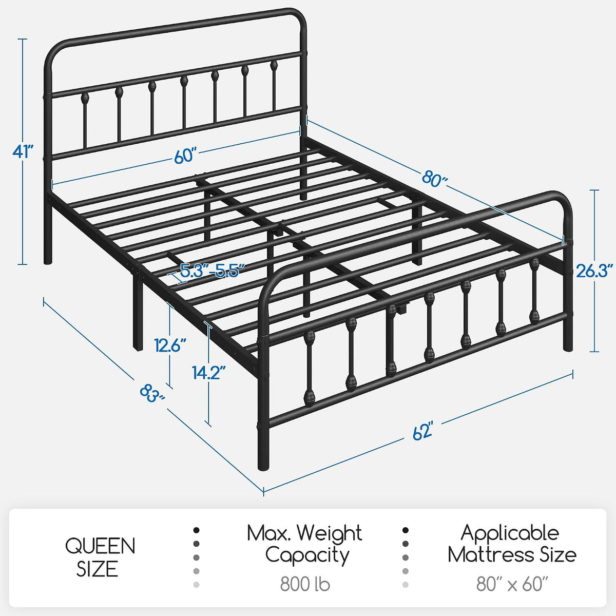 Yaheetech Queen Metal Platform Bed Frame, Victorian Headboard & Footboard