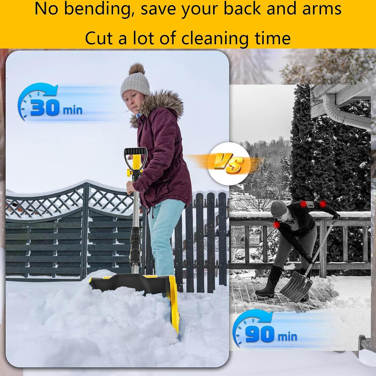 21V Cordless Electric Snow Shovel, Brushless Motor, 41cm Width, (2 Battery and Charger Included) Snow Blower Shovel for Patio Driveway