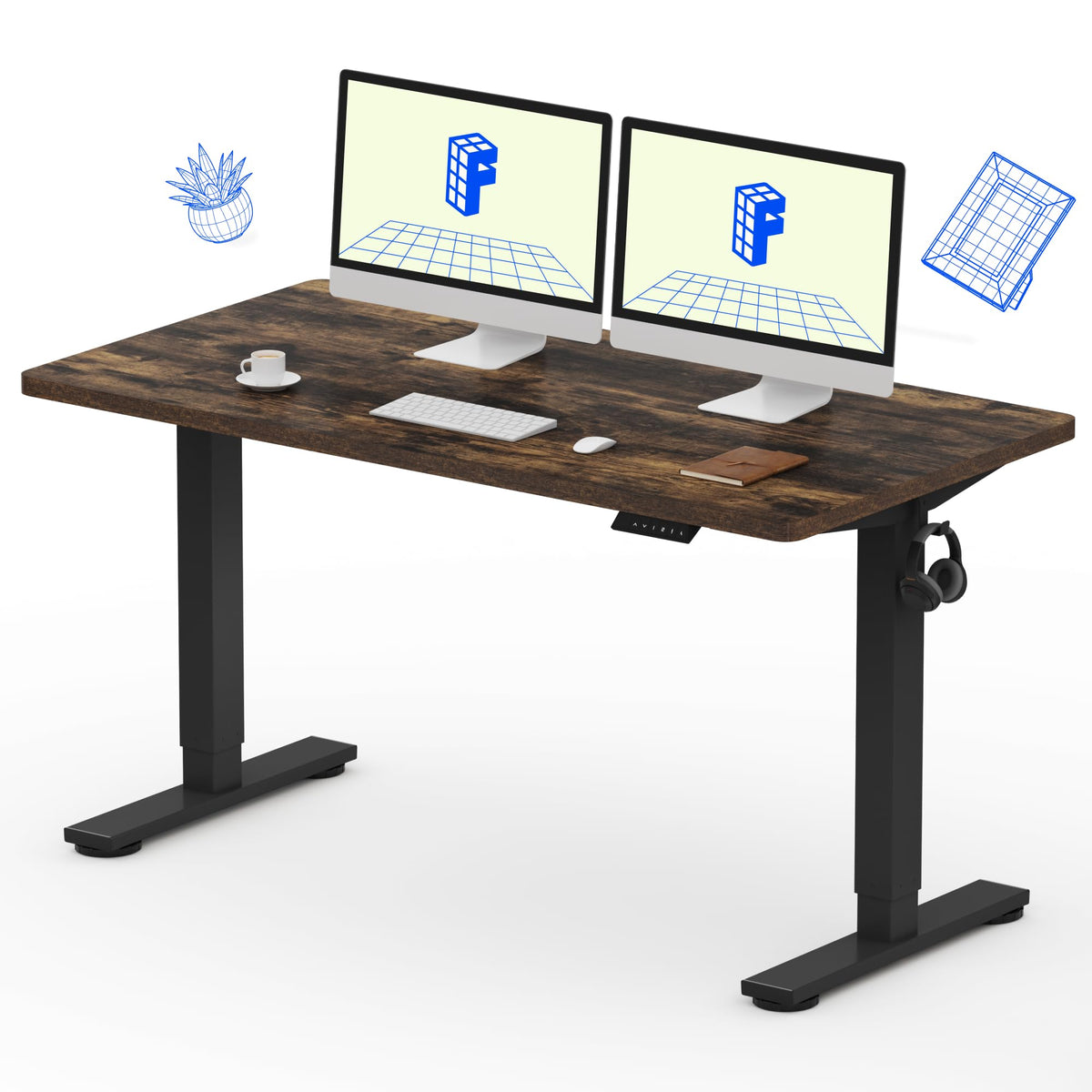 FLEXISPOT EN1 One-Piece Standing Desk, Electric Adjustable with 4 Memory Presets, 176 LBS Capacity, Stable & Quiet, Seamless Desktop for Home Office & Dual Monitors, 48"x24" Maple(White Frame)