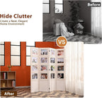 4 Panel Photo Room Divider, Folding Privacy Screen Decorative, White