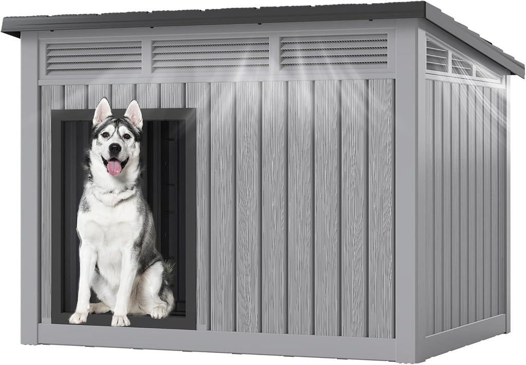 Fancyango Large Dog House with Weatherproof Roof for Indoor & Outdoor Use - Big Dog House for Large Medium Dogs(42.8" L x 33" W x 31.5" H) Grey