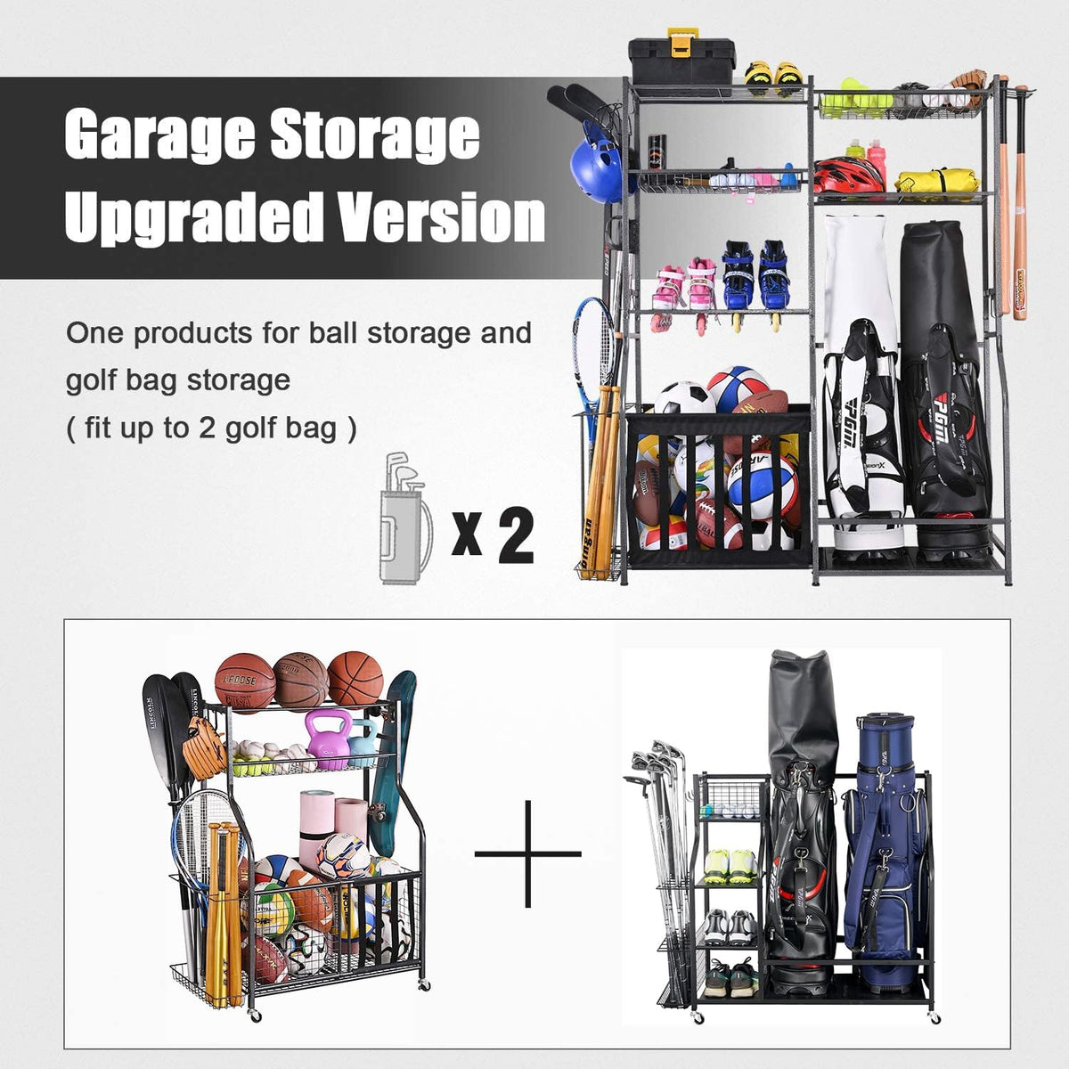 Mythinglogic Sports Equipment Organizer for Garage with Golf Bag Storage