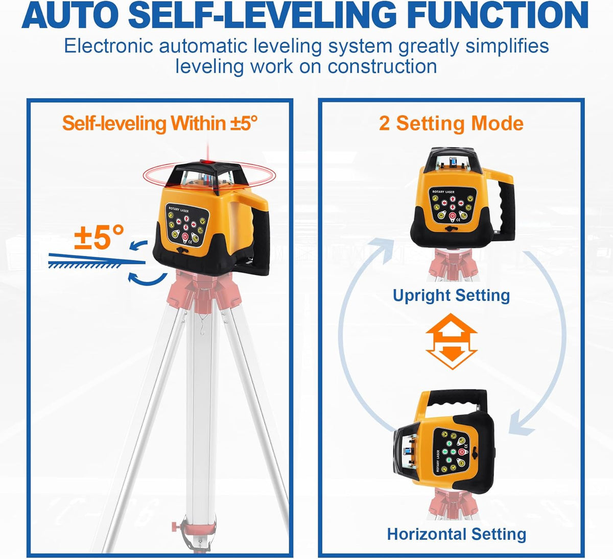 360° Self-Leveling Red Beam Rotary Laser Level Kit with Tripod+Grade Rod