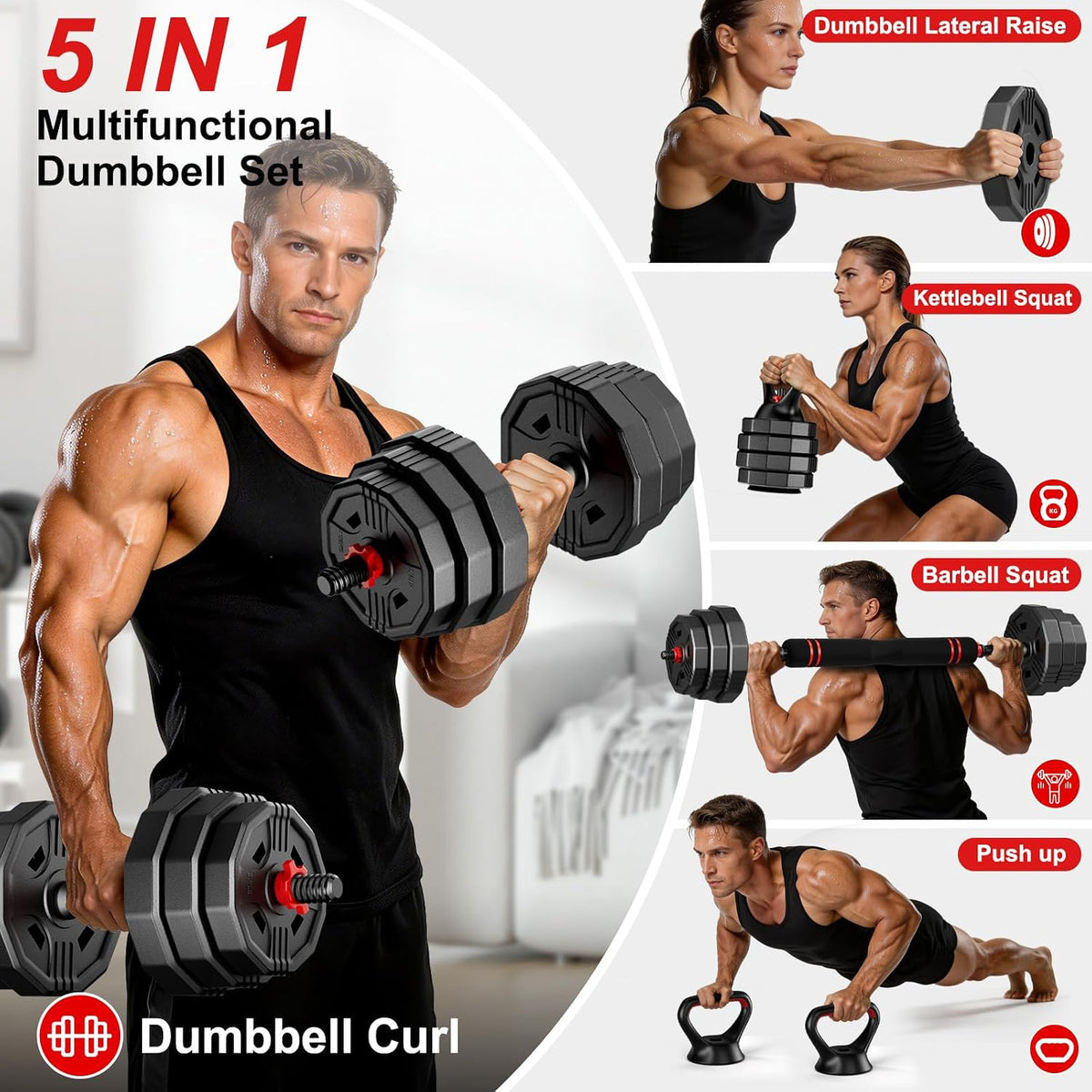Adjustable dumbbell set,20/30/45/70/90lbs Free Weights Dumbbells Set 5in1