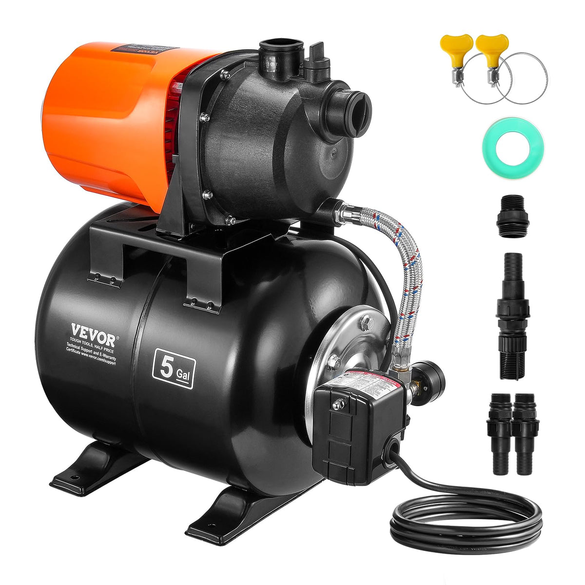 VEVOR 1HP Shallow Well Pump Portable, 1380 GPH Garden Jet Pump with Automatic Controller, 145 ft Head Stainless Steel Sprinkler Booster Pumps, for Garden Lawn Irrigation System, Water Transfer