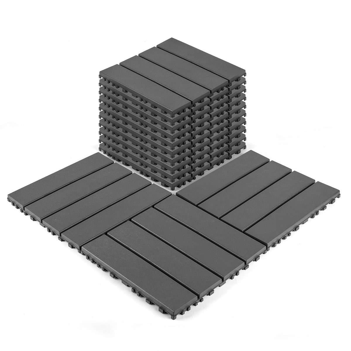 Plastic Interlocking Deck Tiles, 12"x12" Patio Flooring, 44 Packs Deck Tile Outdoor Waterproof All Weather, Flooring Tiles for Balcony, Backyard Pool decking Tiles, Carved Bricks Gray