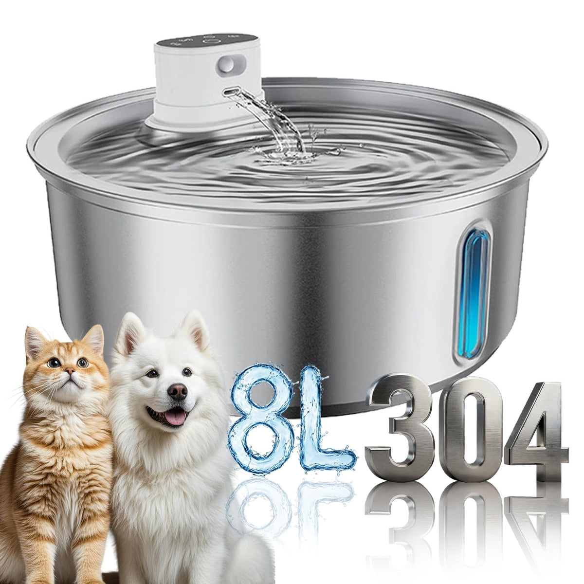 Selene Dog Water Fountain, Pet Water Fountain Stainless Steel, Large-Capacity Smart Cat Water Fountain with Sensor