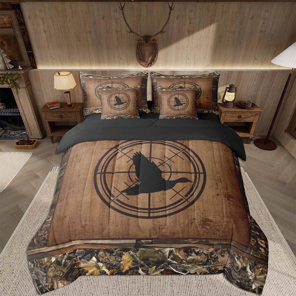 Feelyou Deer Comforter Set with Sheets King Size 7 piece Kids Rustic Deer Hunting Bedding Set Cabin Lodge Deer Bed in a Bag Farmhouse Nature Wildlife Antlers Brown Bed Set