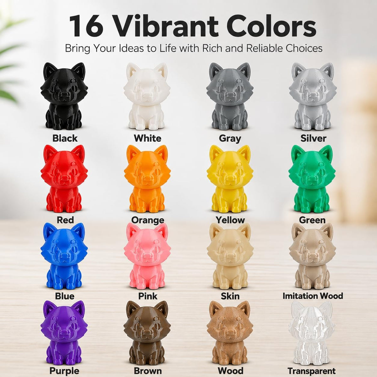 PLA 3D Printer Filament Bundle, Dimensional Accuracy +/- 0.02 mm, 16 x 1 kg Spool(35.2lbs), 1.75 mm，Black White Grey Red Green Blue Yellow Purple Silver Transparent Pink Orange Wood Brown
