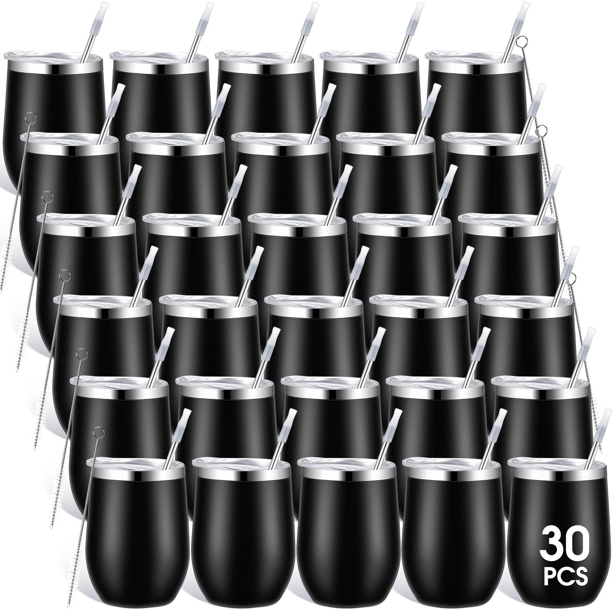 Inbagi 30 Pack 12 oz Stainless Steel Tumblers Bulk with Lids and Straws, Double Wall Insulated Wine Tumblers for Wedding Party Favors, Bridal Shower, Birthday Event Gifts (Navy Blue)