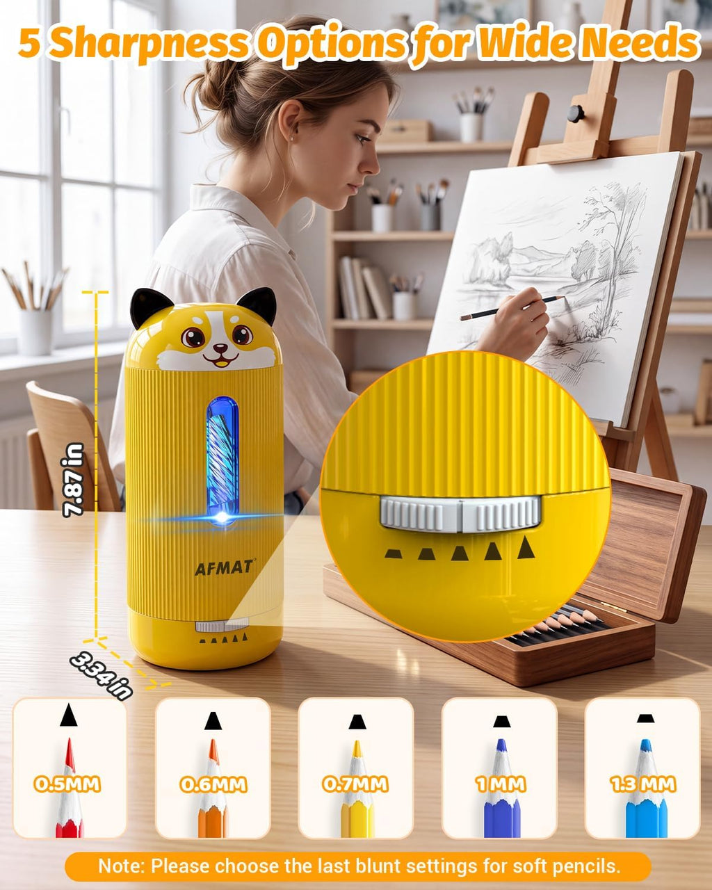 AFMAT PSJ6 Electric Pencil Sharpener, Fully Automatic, for 6.5-12mm Pencil