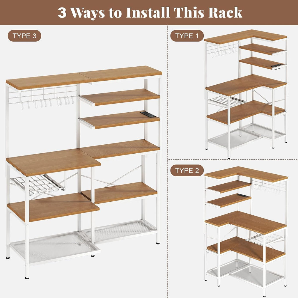 L-Shaped Bakers Rack with Power Outlet