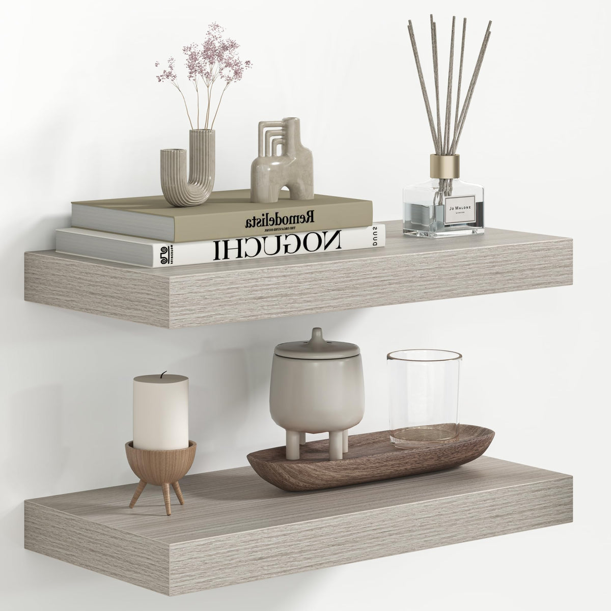 Fun Memories Floating Shelves - 2 Pack 12 Inch Rustic Wooden Wall Shelves - Extra Deeper & Thicker Wall Mounted Storage Shelf for Living Room, Kitchen, Farmhouse - 36" W x 12" D x 1.8" H - Brown