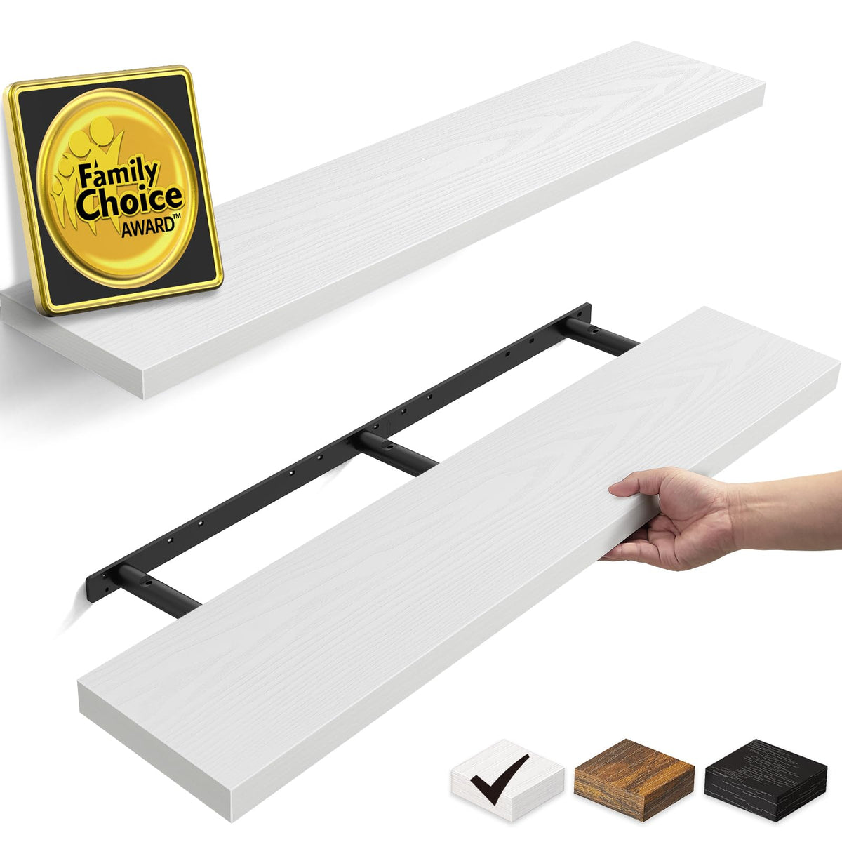 BAYKA Rustic Brown Floating Shelves 35.4in, Set of 2, Wall Mount Wood Shelf