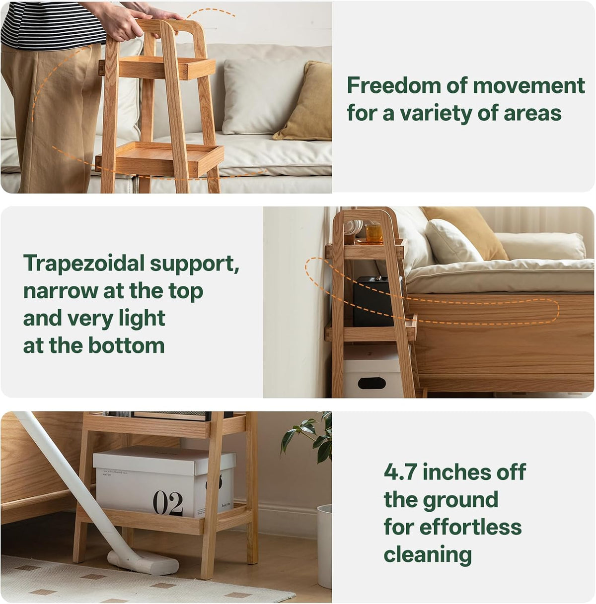 100% Solid Oak 3 Tier Ladder Shelf for Saving Space, Small Bookshelf with Stable Frame, Free Standing Ladder Shelves for Living Room Bedroom Couch, (Natural, 25.6" W x 13.4" L x 36.2" H)