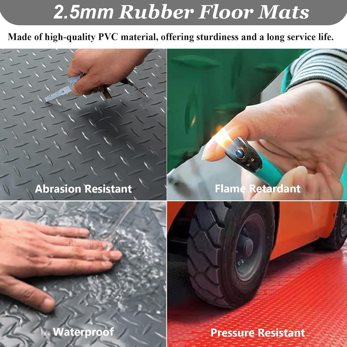 UrbanUp Garage Floor Mat Rubber Diamond Plate Garage Floor Mat, DIY Garage Flooring Roll Flexible, Gym/Camping/Ladder Mats(Red,1.5x2m (4.9 x 6.6ft))