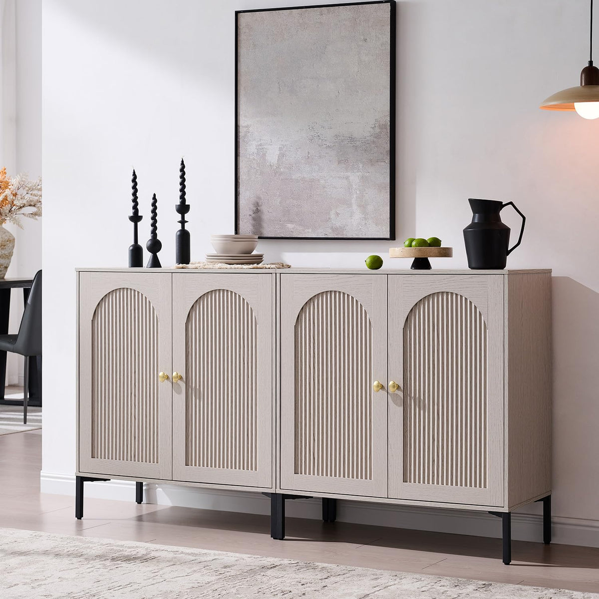 IFGET 34" Tall Modern Arched Sideboard Buffet Cabinet with Storage, Brown