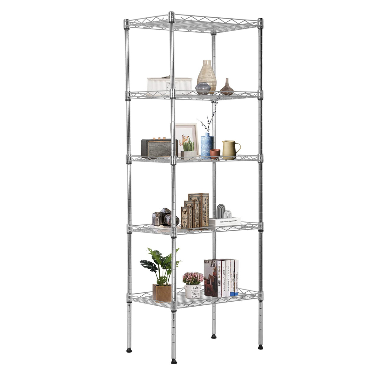 FDW | 6-Tier Wire Shelf with Wheels | 45" x 18" x 82" | Chrome