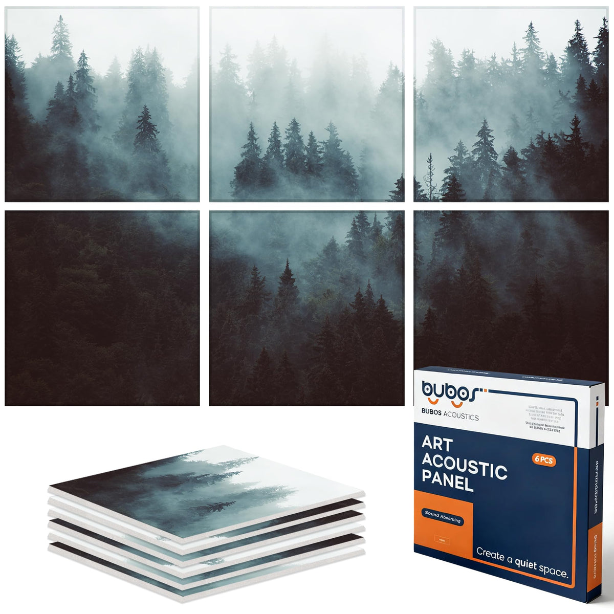 BUBOS 6-Pack Acoustic Panels, Wood Grain Sound Absorbing Panels, 23.6x23.6