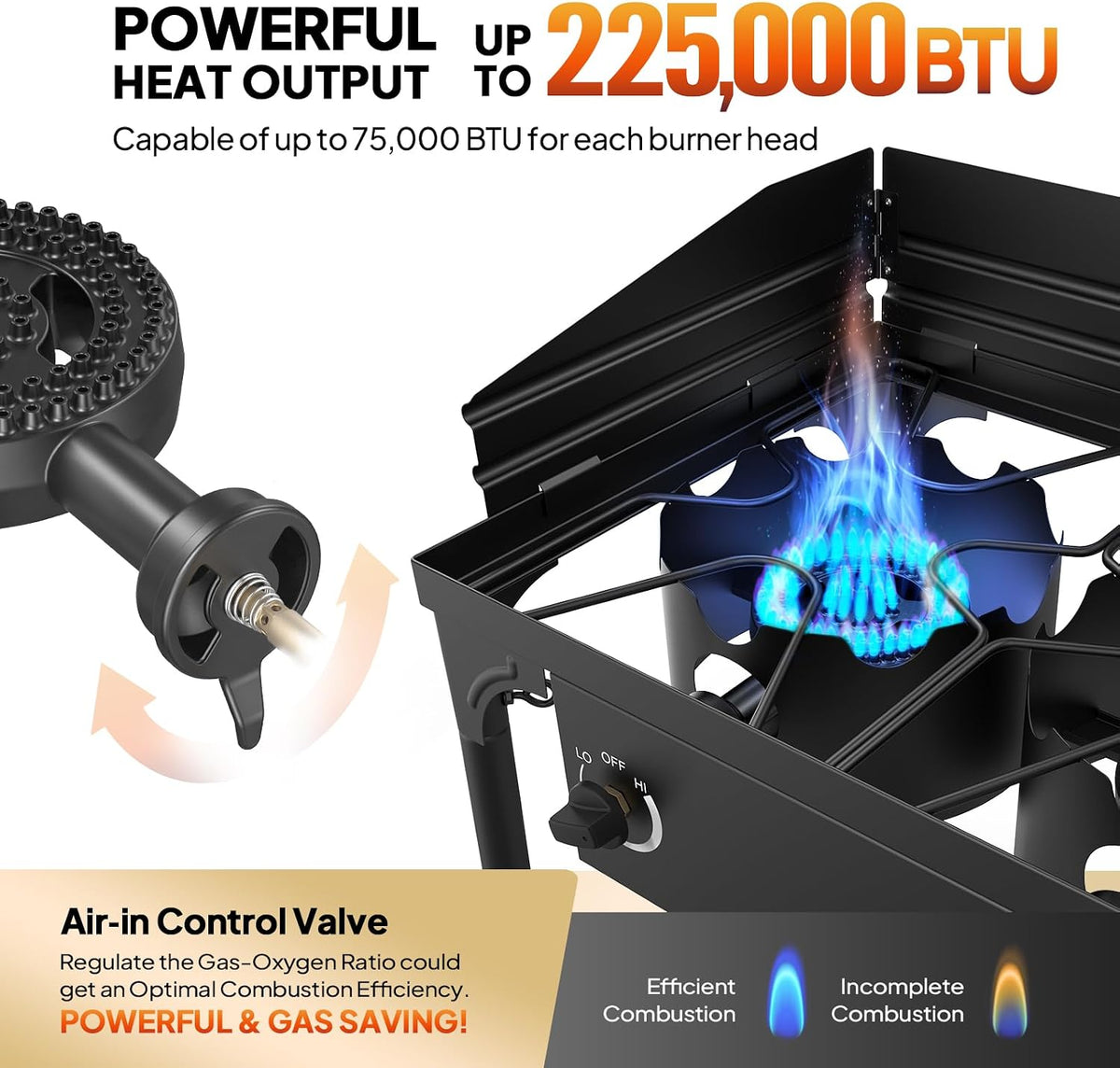 ROVSUN 3 Burner Outdoor Propane Gas Stove with Windscreen, 2 Shelves & Bag