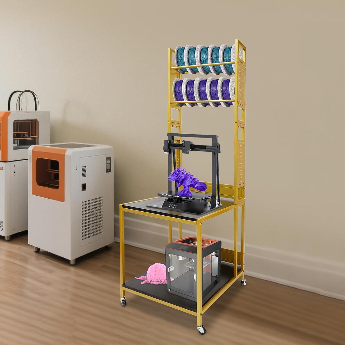 3D Printer Stand with Filament Storage Rack, 2-Tier Heavy Duty Mobile Printer Table with Wheels for Studio Office Storage and Organization