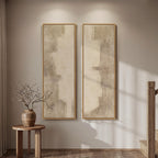 Large Framed Beige Cream Abstract Vertical Wall Art for Hallway, 2 Piece