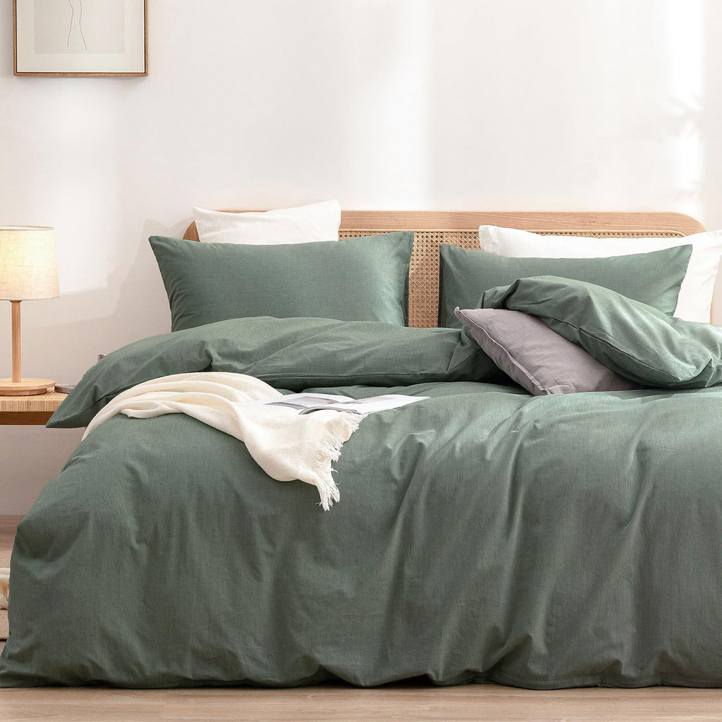 BESTOUCH Cotton Solid Duvet Cover Set Linen Feel Cornflower Blue Queen