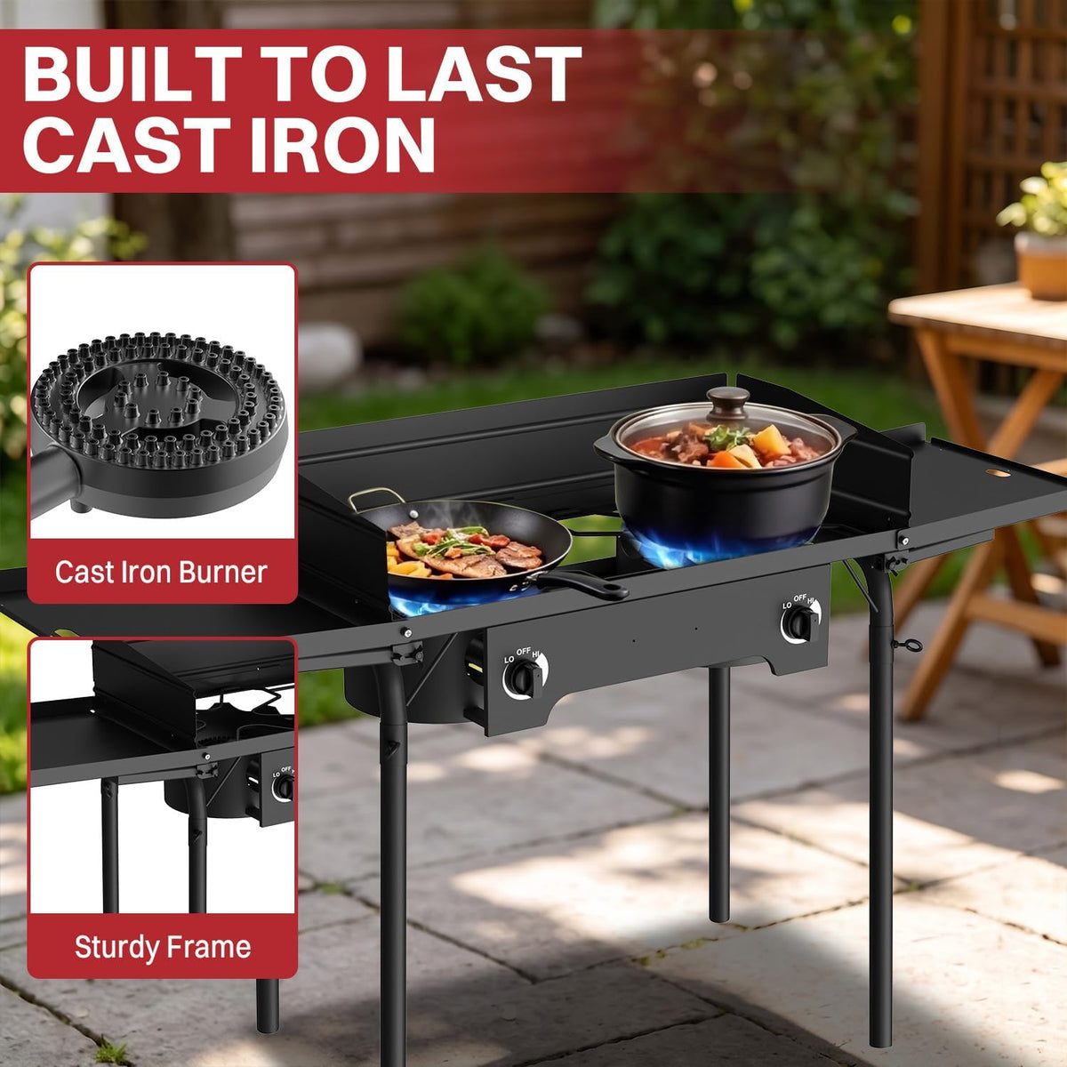 2 Burner Propane Camp Stove | 150,000 BTU | High Pressure Gas Burners