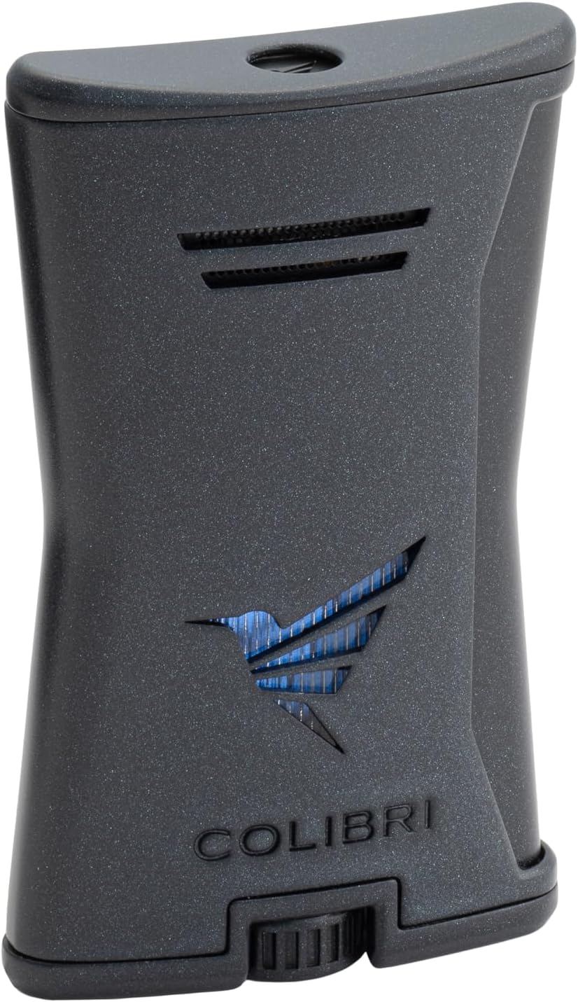 Colibri Premium Slim Torch Lighter - Windproof & Refillable, Cigar Enthusiast's Choice with Blue Fuel Window and Adjustable Flame (Black + Black) - Shipped Empty - no Butane.