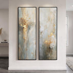 Large Framed Beige Cream Abstract Vertical Wall Art for Hallway, 2 Piece