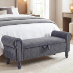55" End of Bed Bench, Upholstered Bench with Storage, Queen, Beige