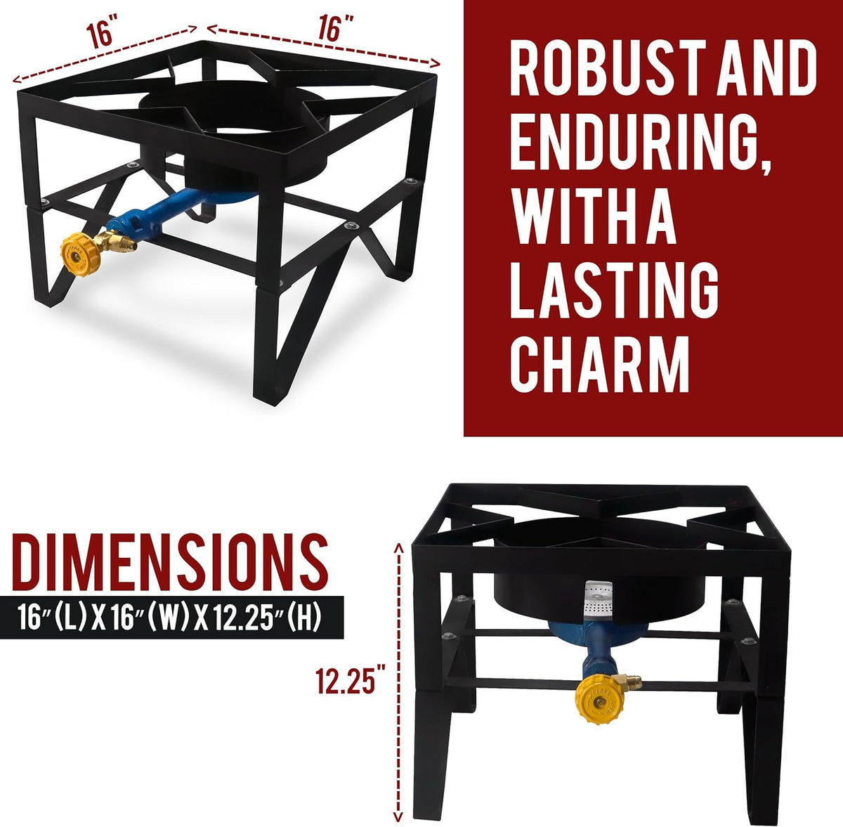 Single Burner Propane Gas Stove - Square Outdoor Propane Burner Heavy Duty - Portable Gas Stove Burner Propane Outdoor Burner - with Hose Pipe, Adjustable 0-20Psi Regulator for Home Brewing
