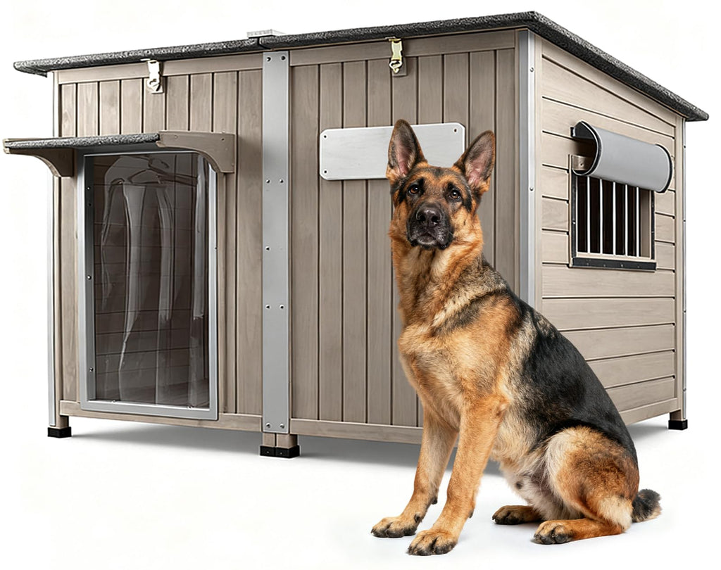 Ketive 55" Extra XL Wooden Outdoor Dog House with Iron Frame for Large Dogs