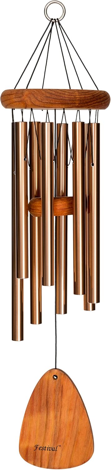 Festival 24-inch Redwood Wind Chime 8 Tubes w/Customization in Silver by Wind River for Patio, Backyard, Garden, and Outdoor décor. Made in the USA