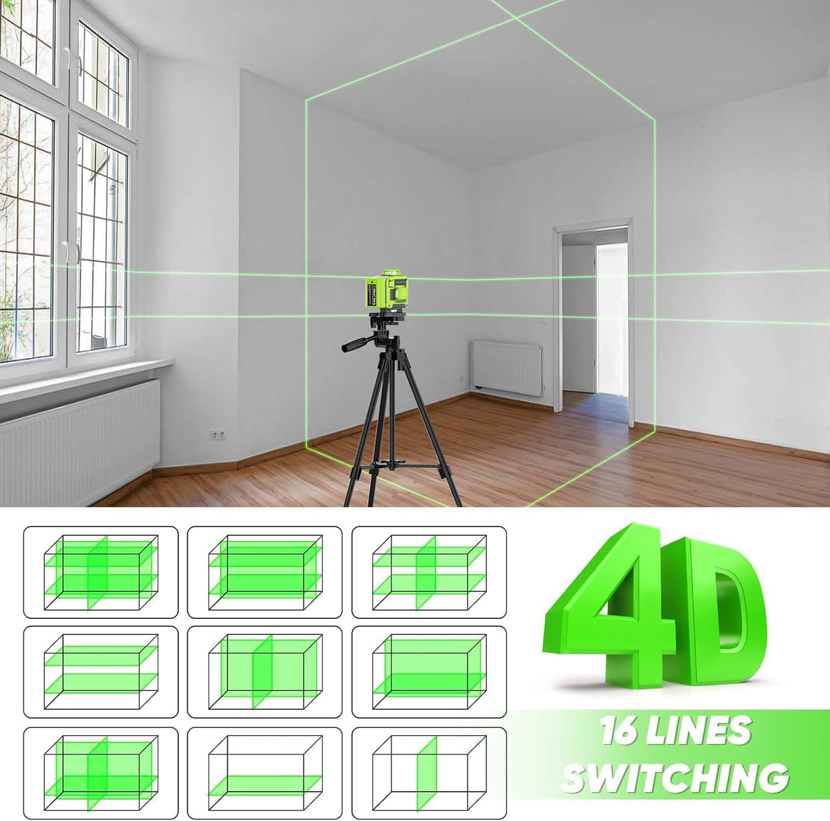 Laser Level 360 Self Leveling with Tripod,CinusLinus 4D Lazer Level,4x360° Cross Line Laser for Construction Project Renovation,Floor Tile, Laser Level Lines Tool